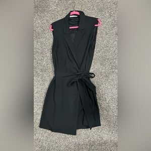 Abercrombie Sleeveless Black Tuxedo Wrap Dress with Waist Tie